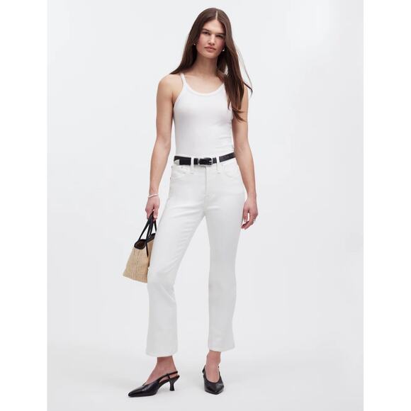 Madewell Jeans Women Size 31 Petite White Mid-Rise Kick-Out Flare NWT - Picture 1 of 12